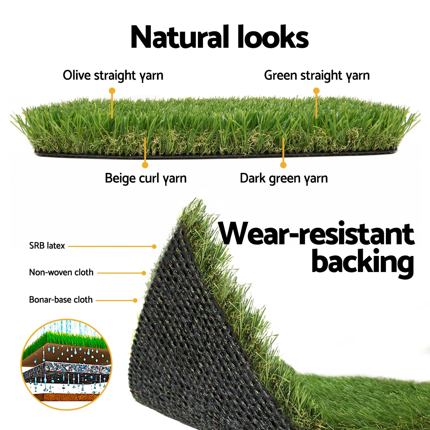 Artificial Grass 30mm 2mx5m 60SQM Synthetic Fake Lawn Turf Plastic Plant 4-coloured