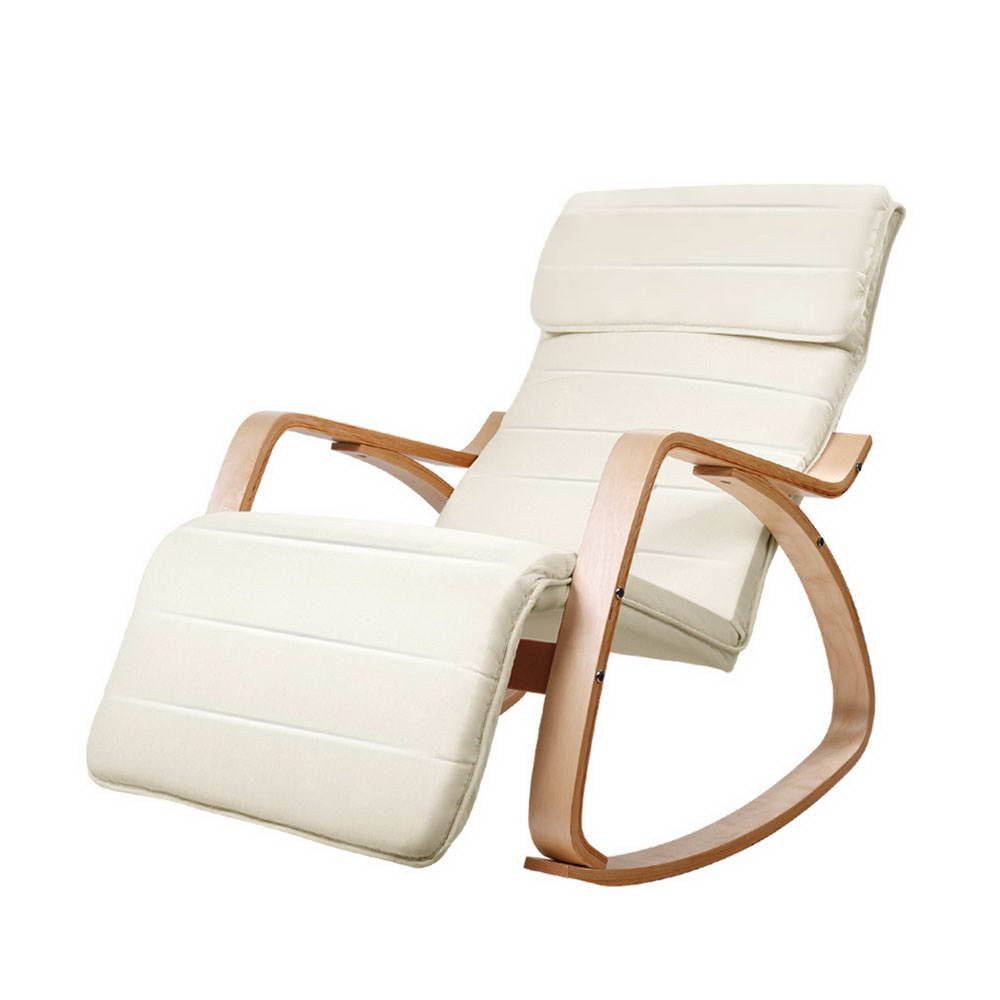 Fabric Rocking Armchair with Adjustable Footrest Beige birch