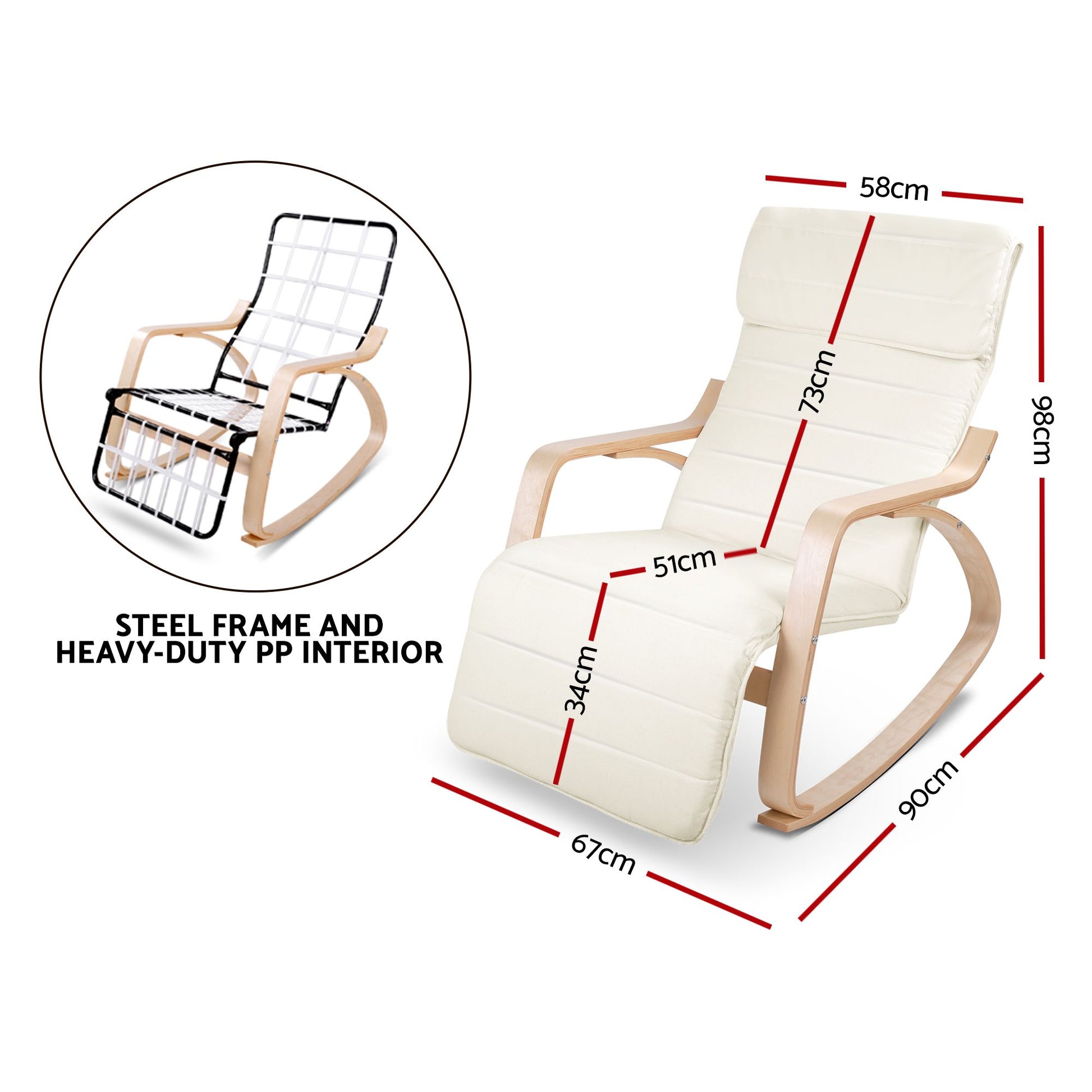 Fabric Rocking Armchair with Adjustable Footrest