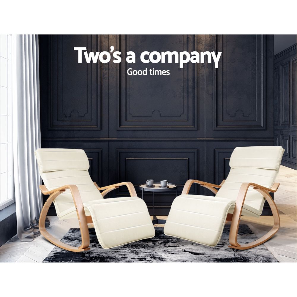 Fabric Rocking Armchair with Adjustable Footrest - Beige