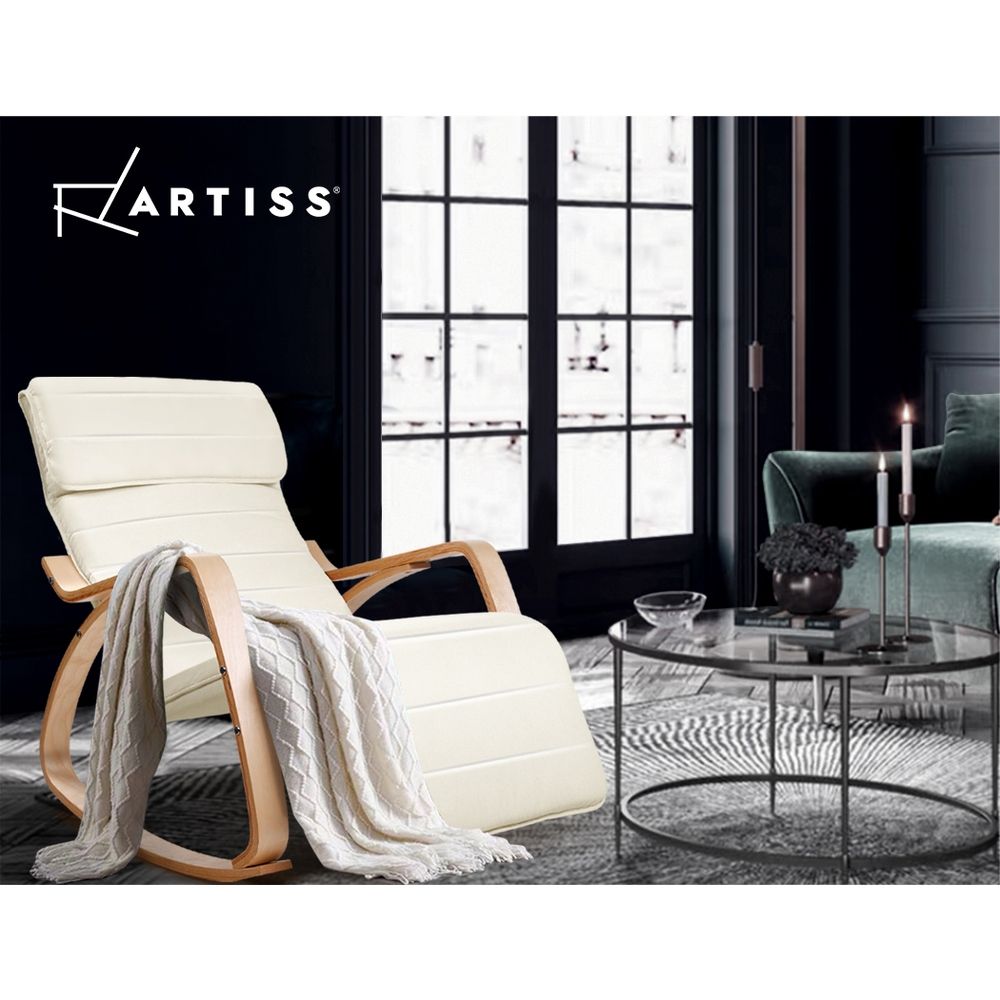 Fabric Rocking Armchair with Adjustable Footrest - Beige