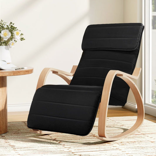 Fabric Rocking Armchair with Adjustable Footrest - Black