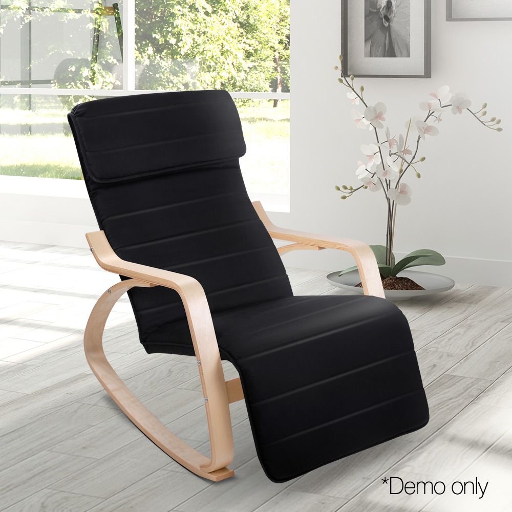 Fabric Rocking Armchair with Adjustable Footrest - Black