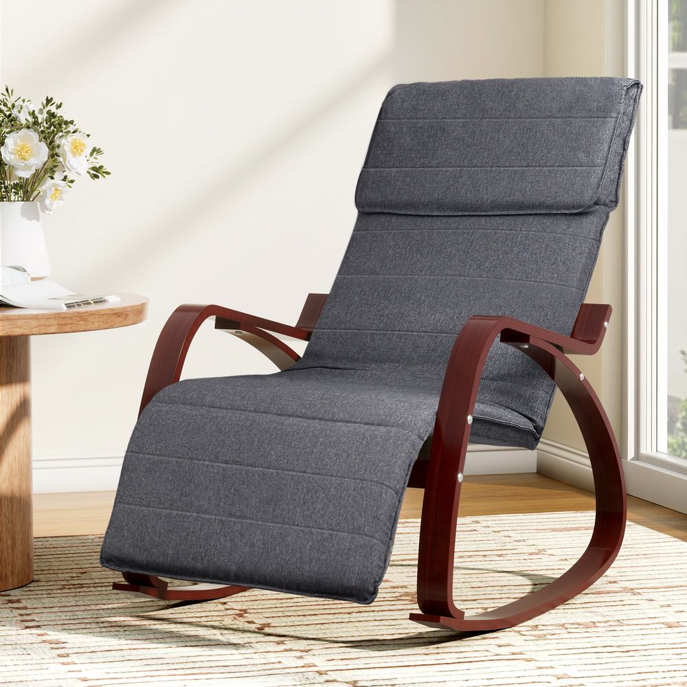 Fabric Rocking Armchair with Adjustable Footrest - Charcoal