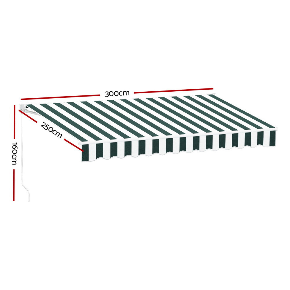 Retractable Folding Arm Awning Manual Sunshade 3Mx2.5M Green White