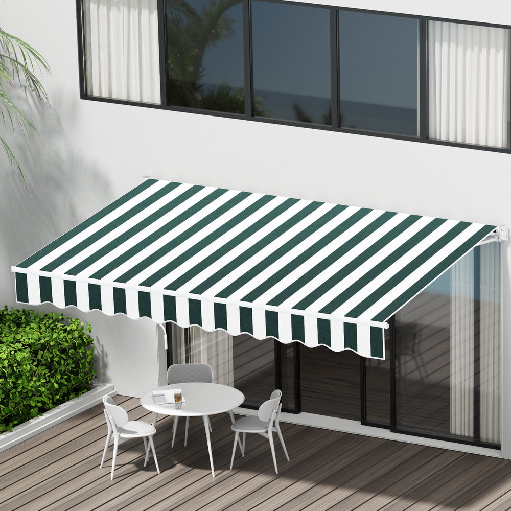 Retractable Folding Arm Awning Manual Sunshade 3Mx2.5M Green White