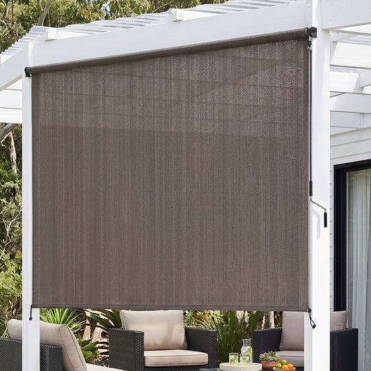 Outdoor Blinds Light Filtering Roll Down Awning Shade 3X2.5M - Brown