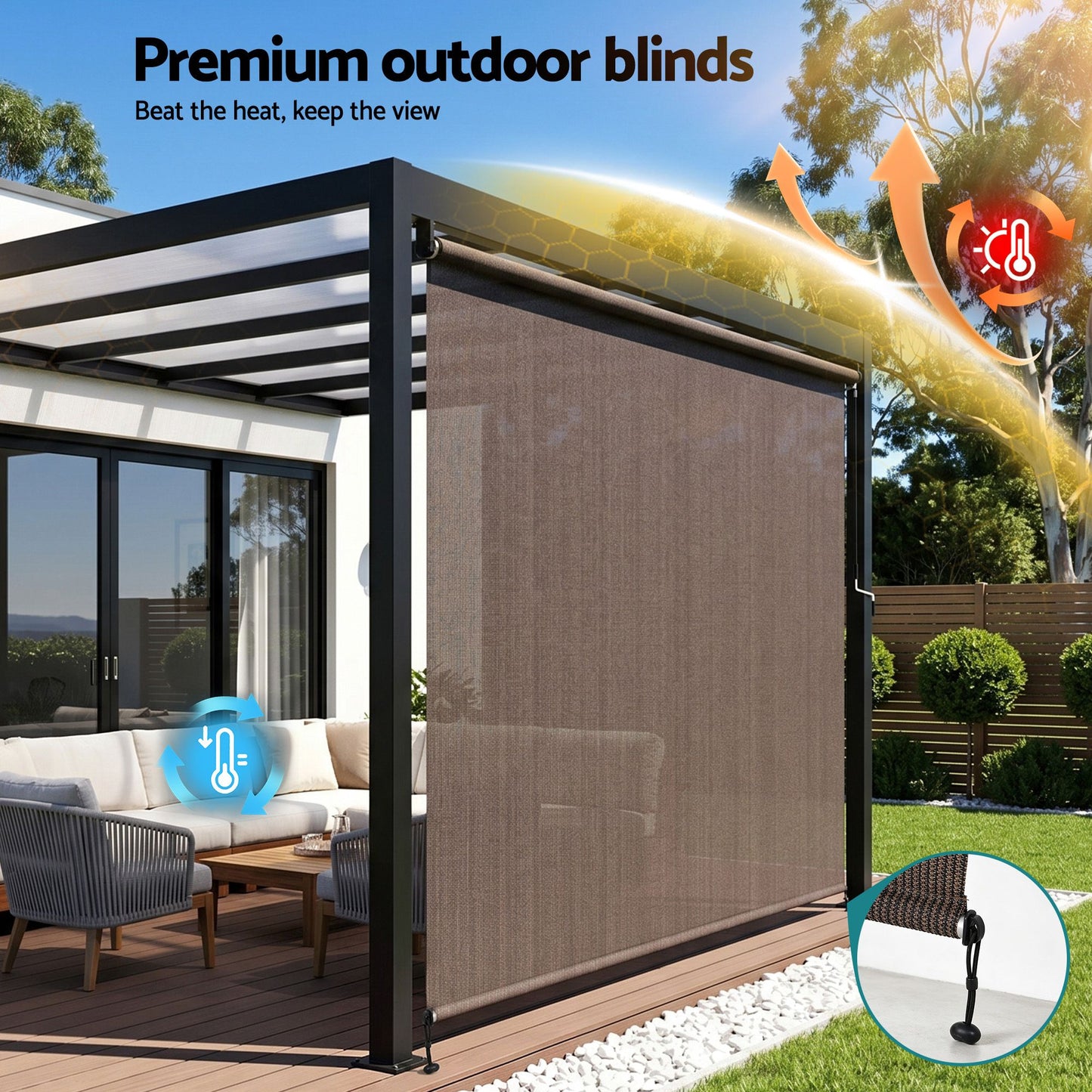Outdoor Blinds Light Filtering Roll Down Awning Shade 3X2.5M - Brown