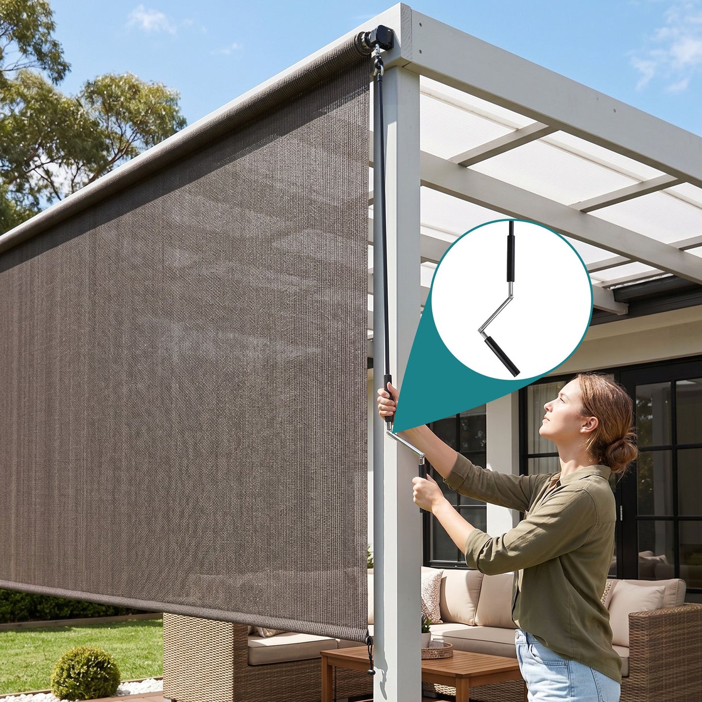 Outdoor Blinds Light Filtering Roll Down Awning Shade 3X2.5M - Brown