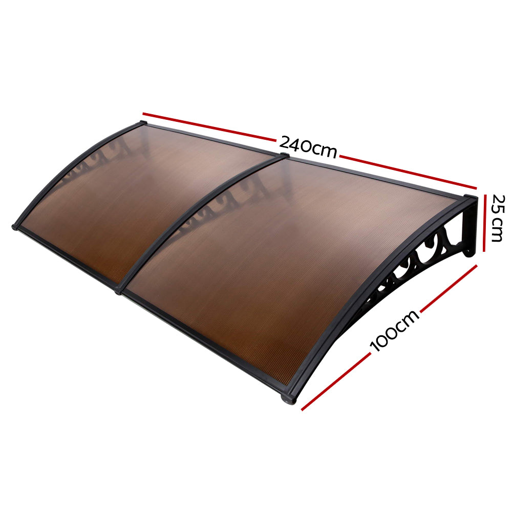 Window Door Awning 1mx2.4m Brown Hollow Sheet Plastic Frame