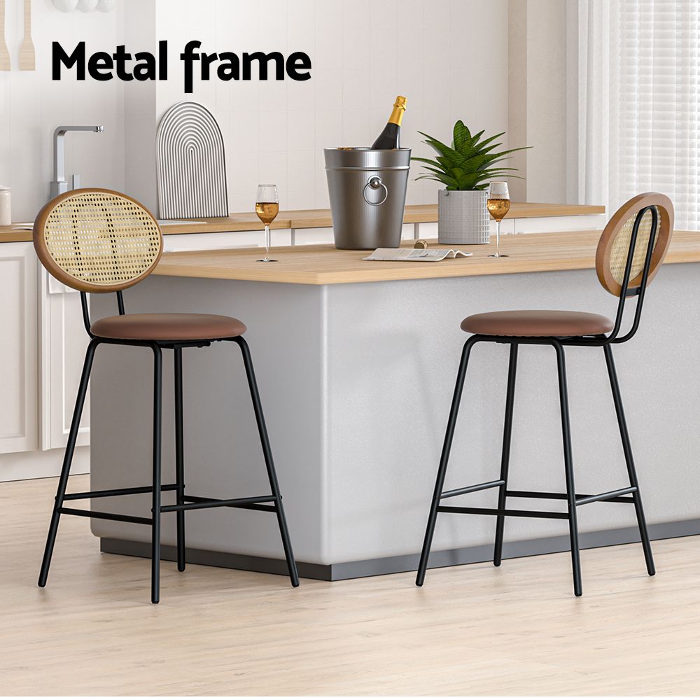 Bar Stools Set of 2 PU Leather - Brown