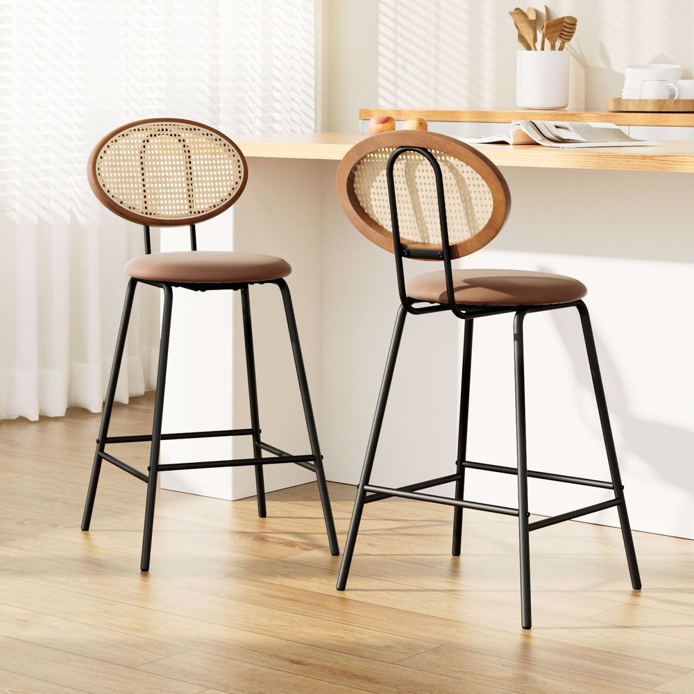 Bar Stools Set of 2 PU Leather - Brown