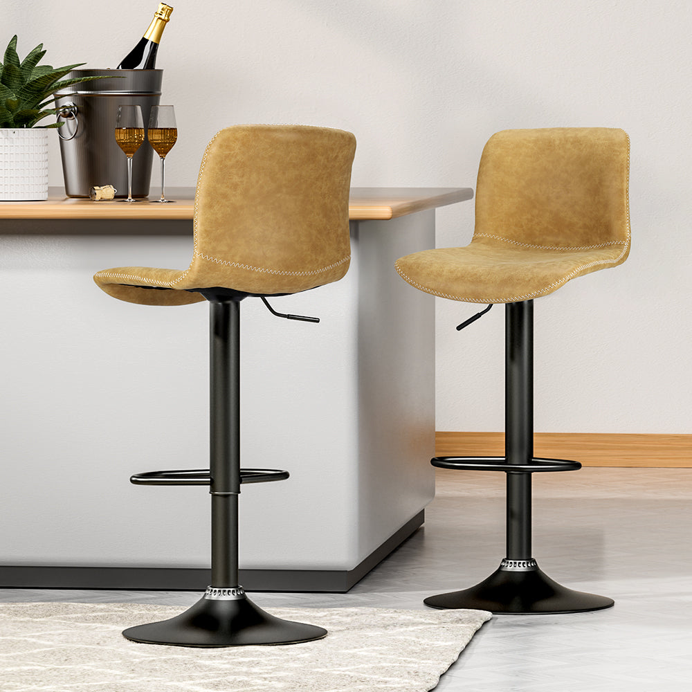 2x Bar Stools Kitchen Swivel Bar Stool Gas Lift Chairs Barstools Brown