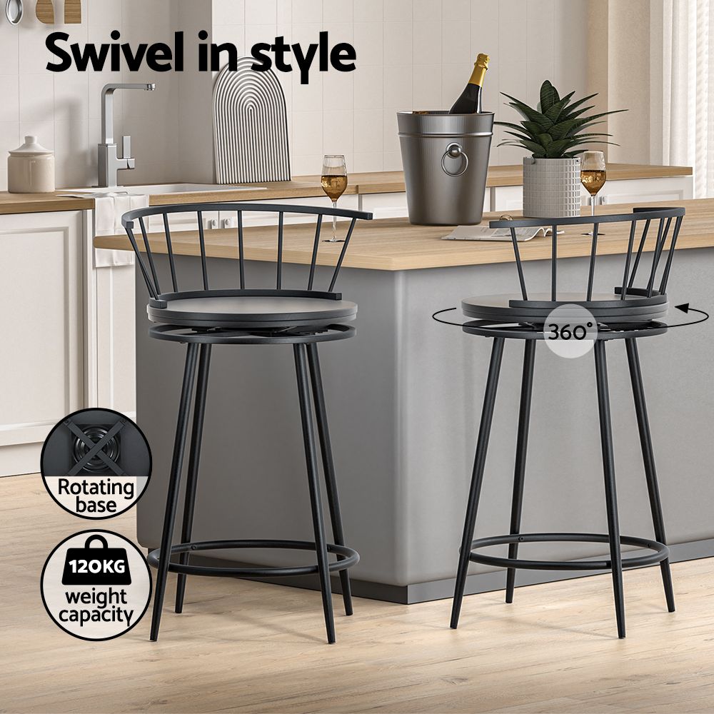 Bar Stools Set of 2 Swivel Metal Chairs