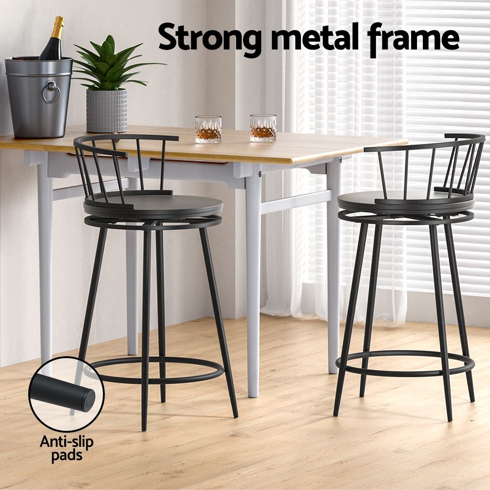 Bar Stools Set of 2 Swivel Metal Chairs