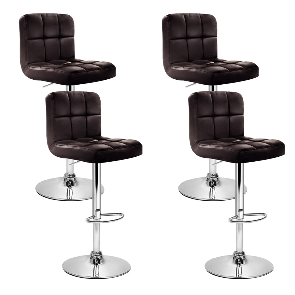 Leather Bar Stools Set of 4 Kitchen Chairs Swivel Bar Stool Gas Lift Brown