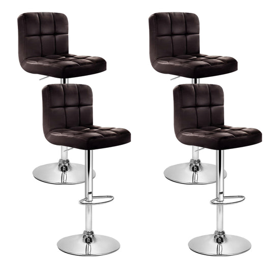 Leather Bar Stools Set of 4 Kitchen Chairs Swivel Bar Stool Gas Lift Brown