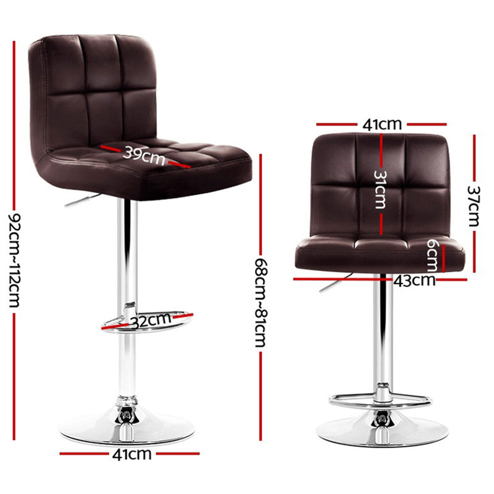 Leather Bar Stools Set of 4 Kitchen Chairs Swivel Bar Stool Gas Lift Brown