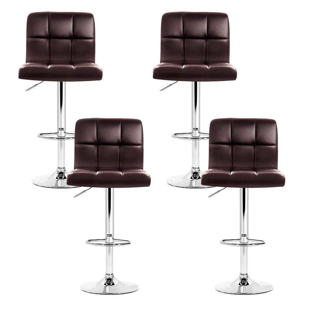 Leather Bar Stools Set of 4 Kitchen Chairs Swivel Bar Stool Gas Lift Brown