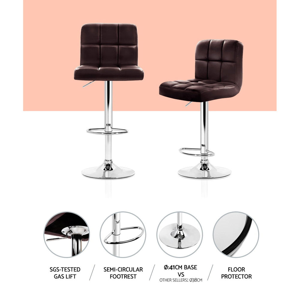 Leather Bar Stools Set of 4 Kitchen Chairs Swivel Bar Stool Gas Lift Brown