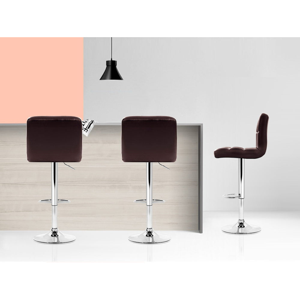 Leather Bar Stools Set of 4 Kitchen Chairs Swivel Bar Stool Gas Lift Brown