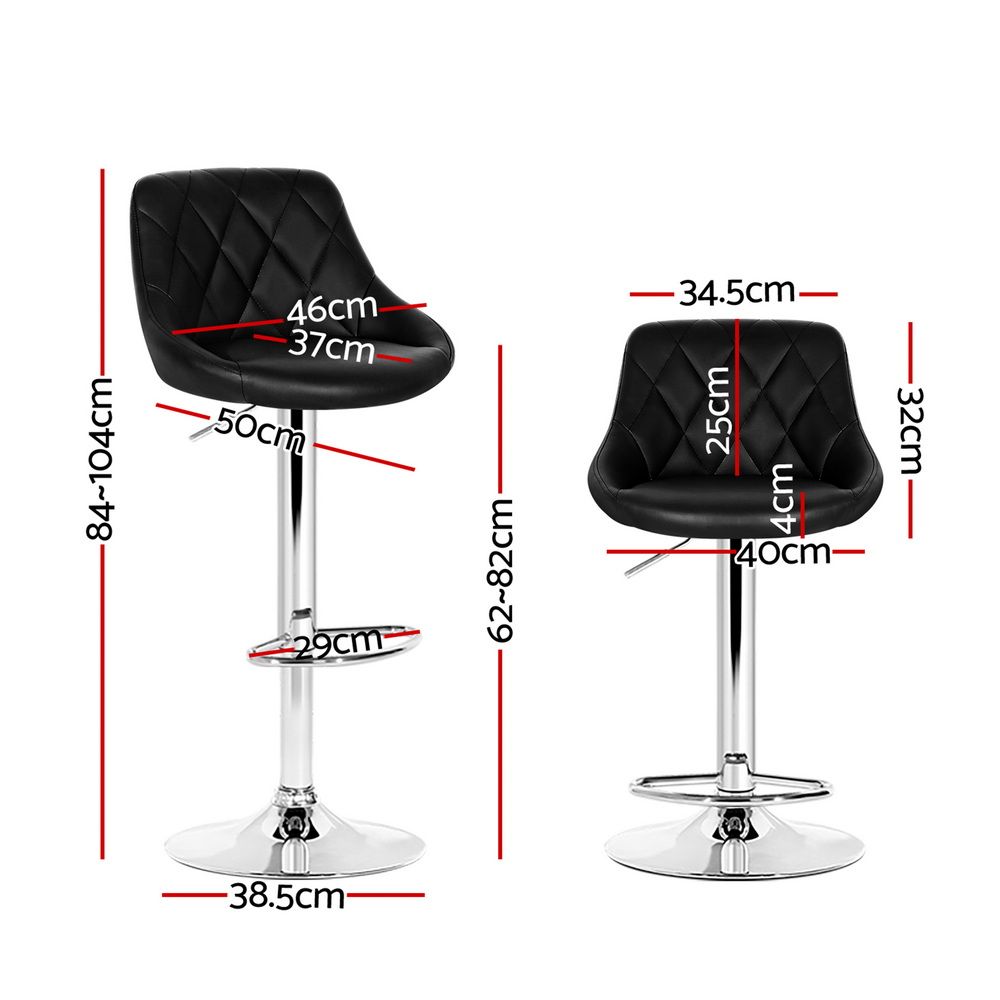 Bar Stools Set of 2 PU Leather Diamond Style