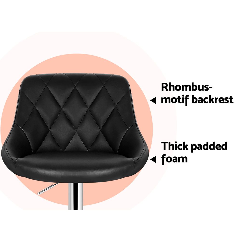 Bar Stools (Set of 2), PU Leather Diamond Style, Black