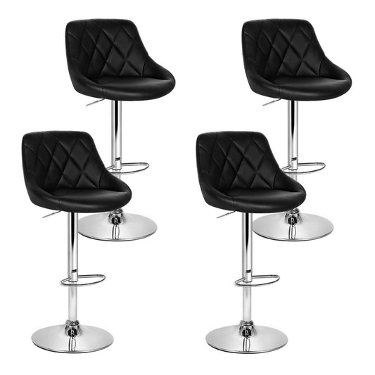 Set of four black PU leather gas lift swivel bar stools