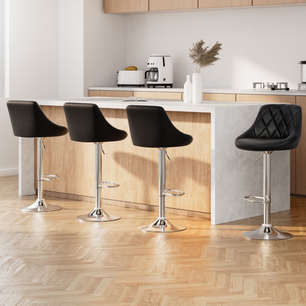 Kitchen Bar Stools Set of 4 Swivel Bar Stool PU Leather Gas Lift Chairs Black