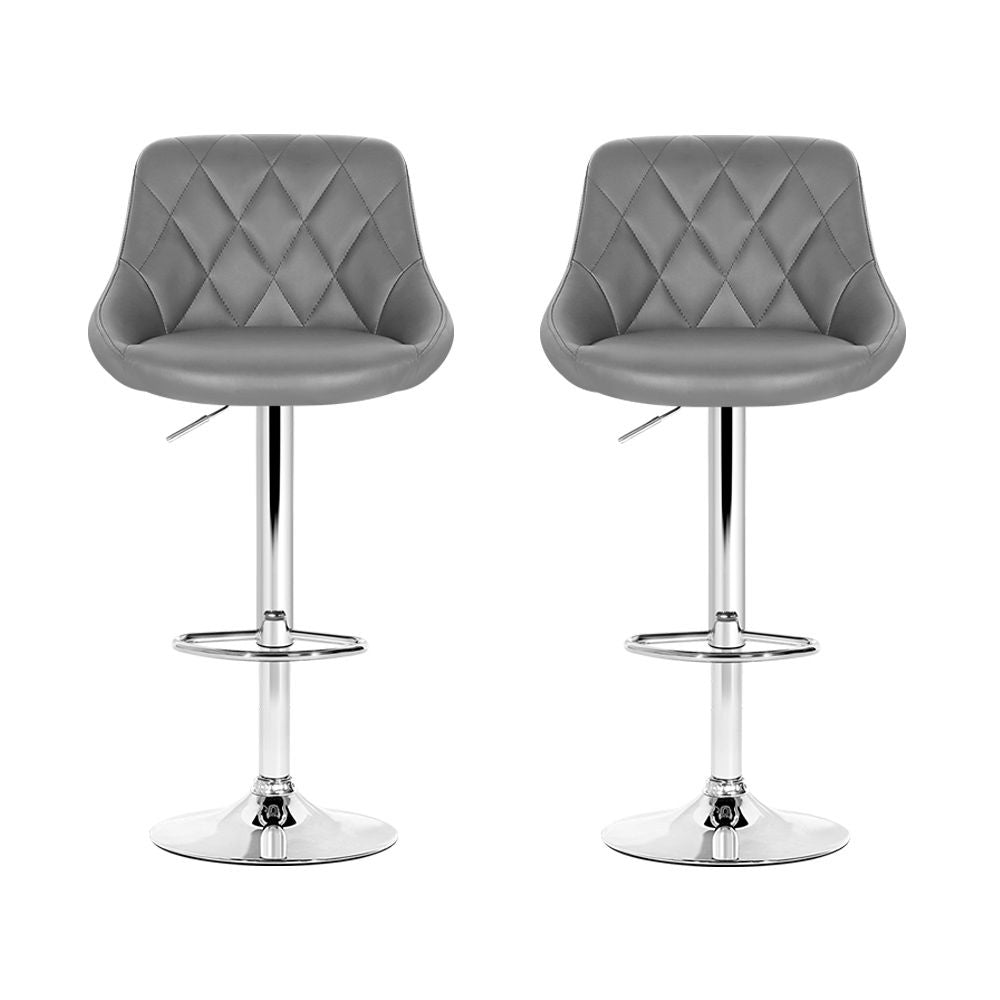 Set of two grey PU leather gas lift swivel bar stools