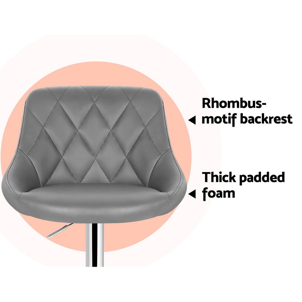 Bar Stools Set of 2 PU Leather Diamond Style - Grey