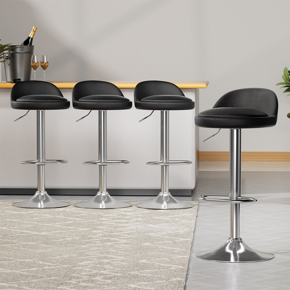 4x Bar Stools PU Leather Gas Lift Black