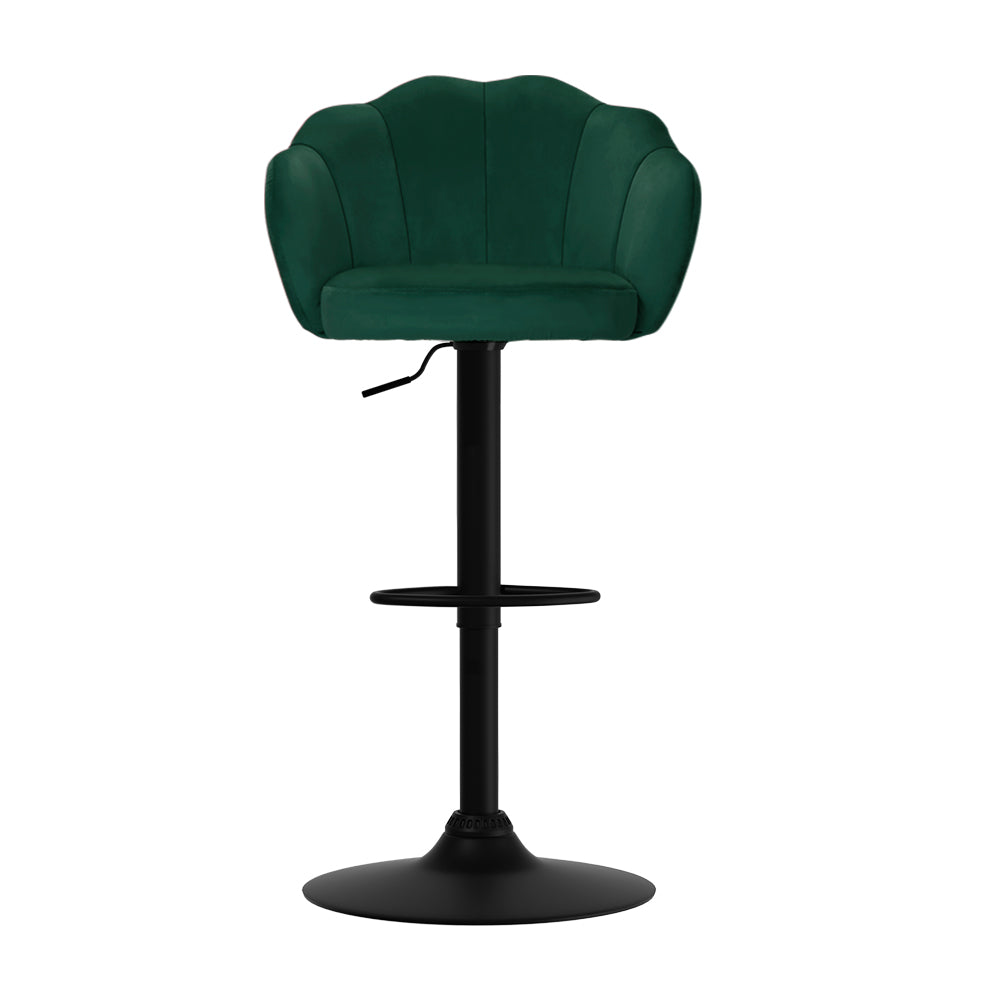 2x Bar Stools Gas Lift Velvet Green