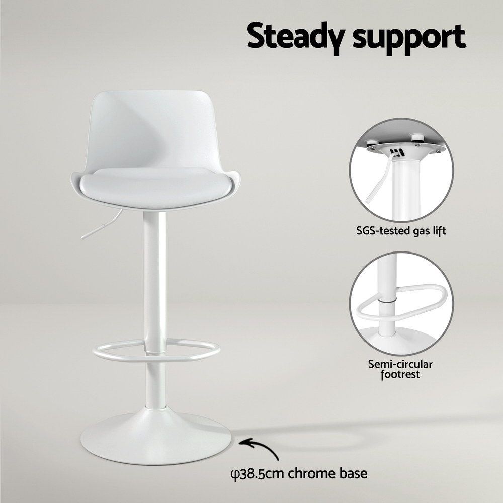 Artiss Bar Stools Kitchen Swivel Gas Lift Stool Leather Dining Chairs White x2
