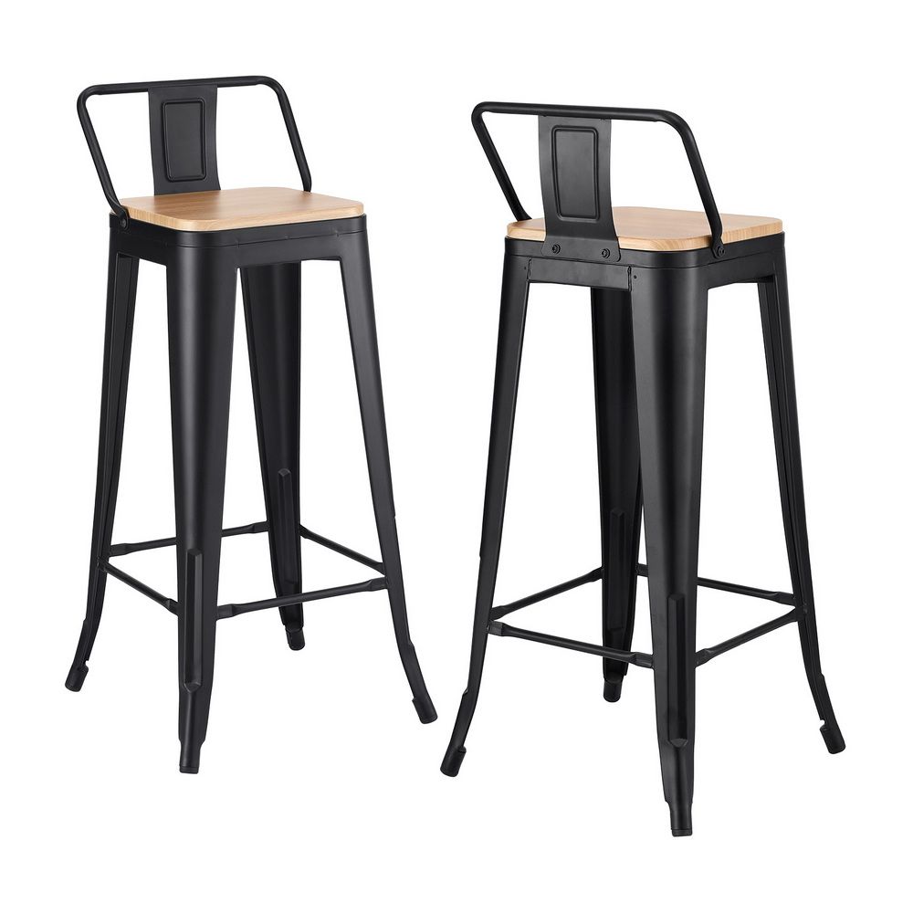 Artiss 2x Bar Stools Kitchen Counter High Chair Dining Stackable Metal Black
