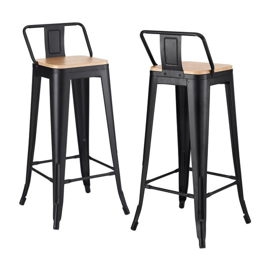 Artiss 2x Bar Stools Kitchen Counter High Chair Dining Stackable Metal Black
