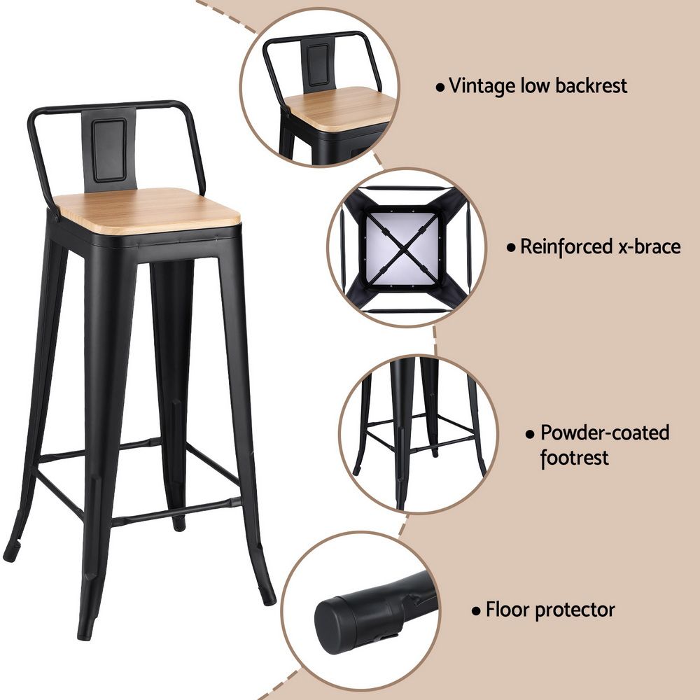 Artiss 2x Bar Stools Kitchen Counter High Chair Dining Stackable Metal Black