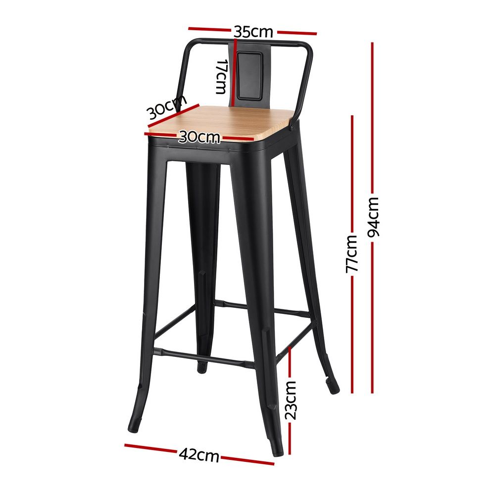 Artiss 4x Bar Stools Kitchen Counter High Chair Dining Stackable Metal Black