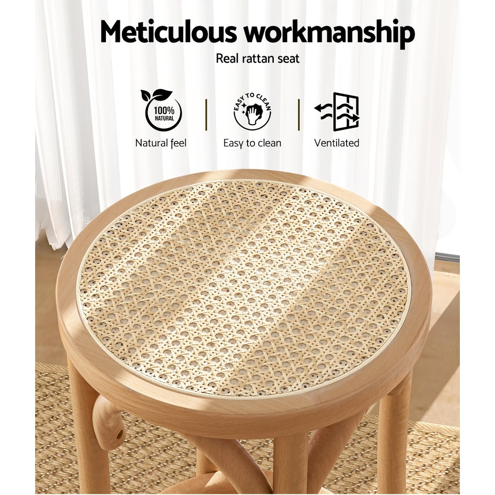 Bar Stool Rattan Seat Wooden