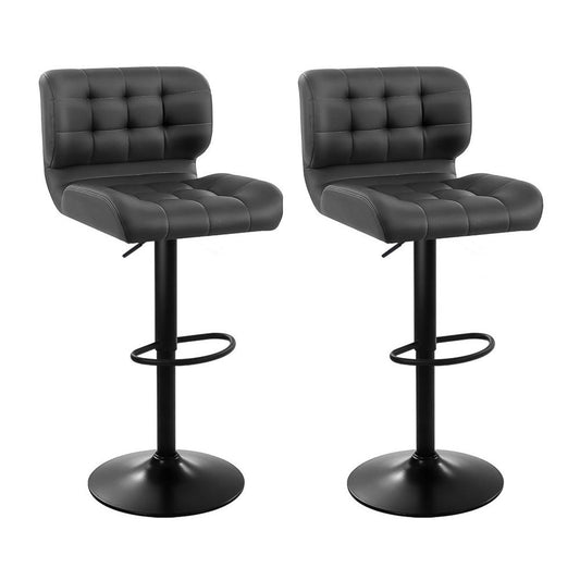 Set of two black PU leather gas lift swivel bar stools
