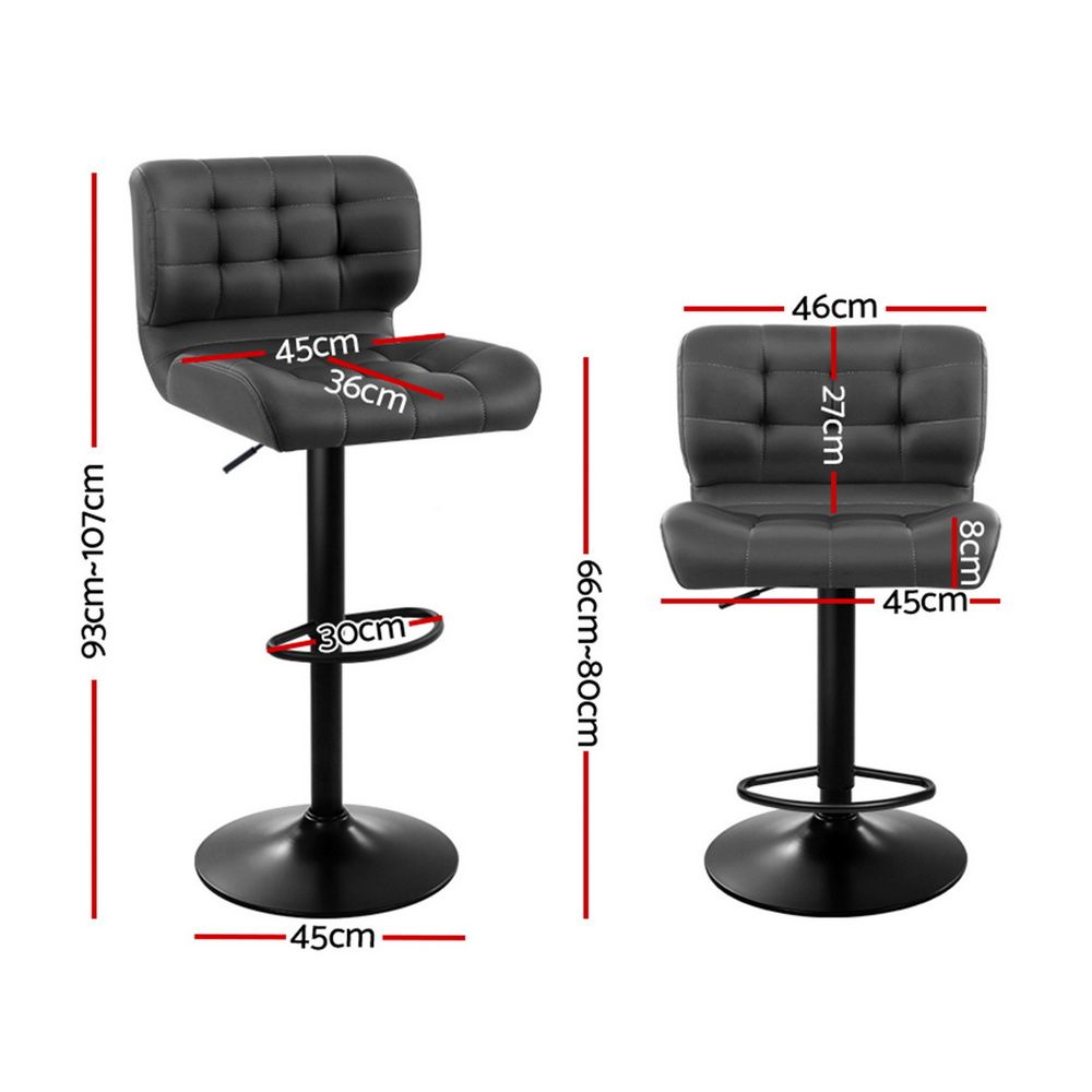 Black Grey Bar Stools Set Of Kitchen Gas Lift Plush PU Leather And