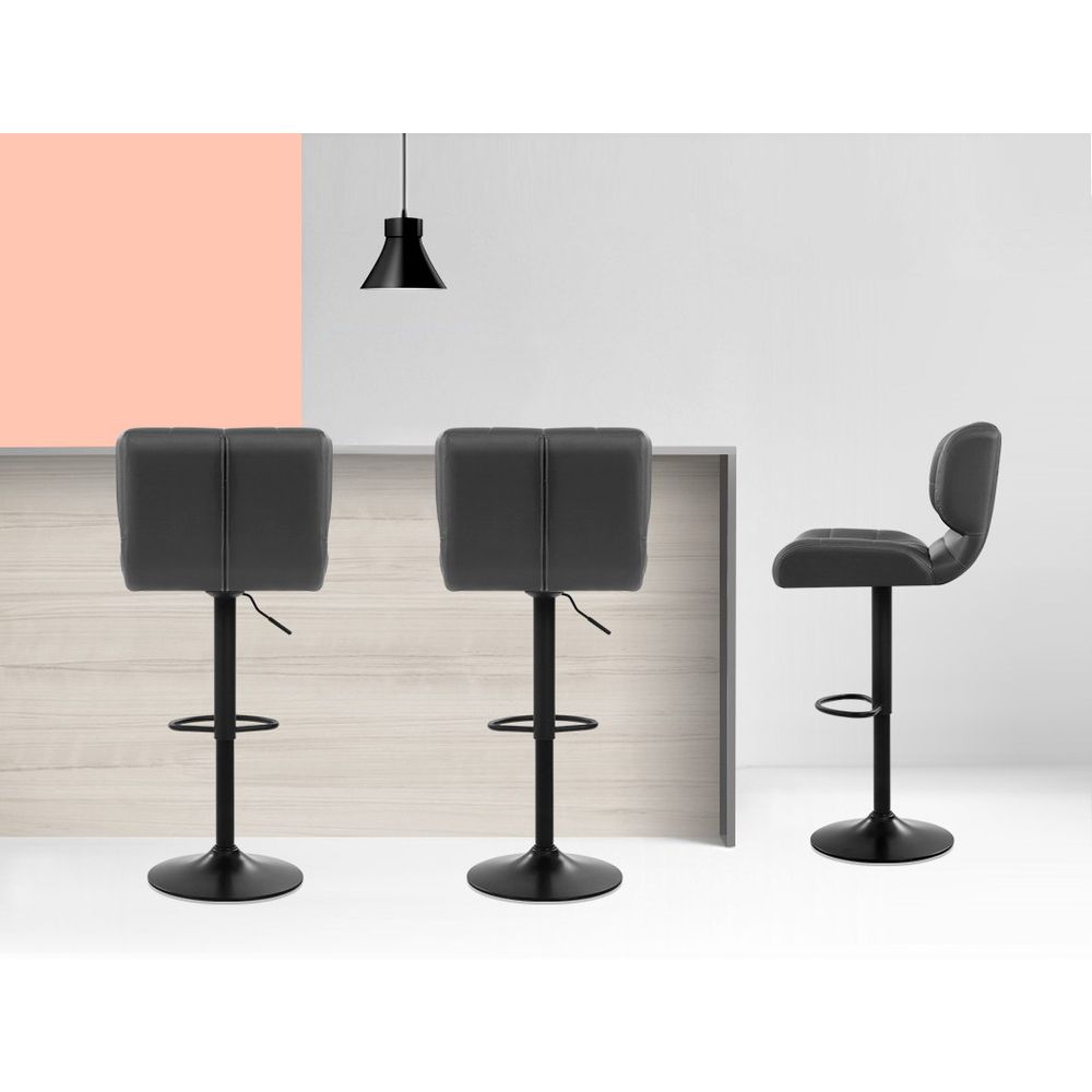 Bar Stools Set Of PU Leather Black And Grey