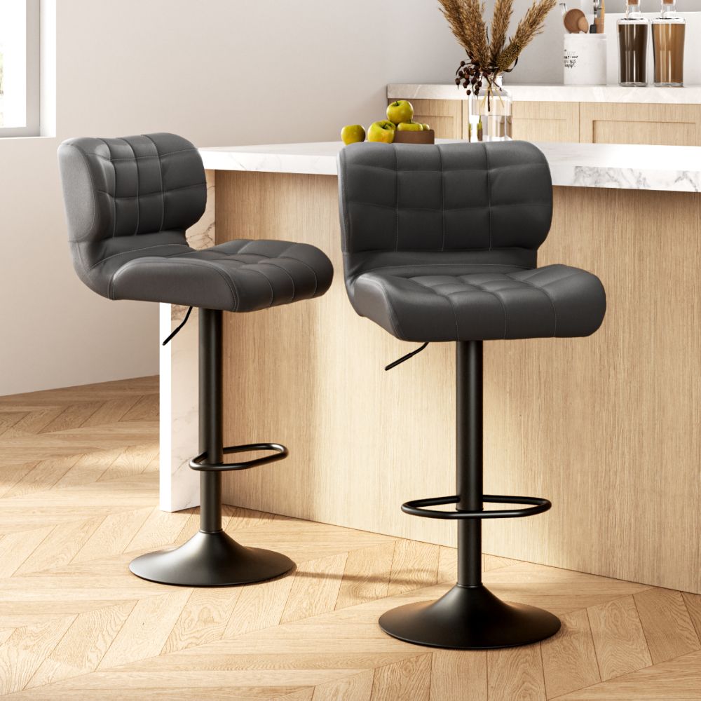 Bar Stools Set Of Kitchen Gas Lift Plush PU Leather Black And