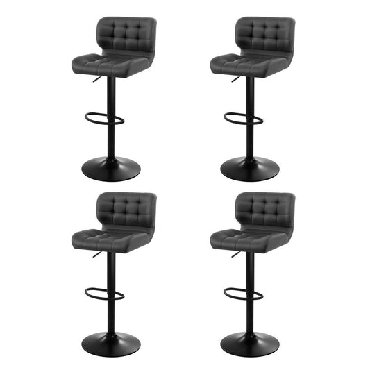 Set of four grey leather gas lift bar stools