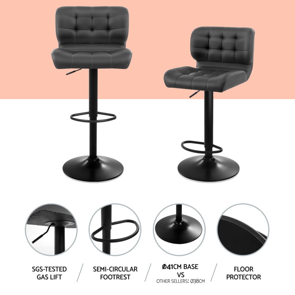 Bar Stools Gas Lift Leather Padded Grey