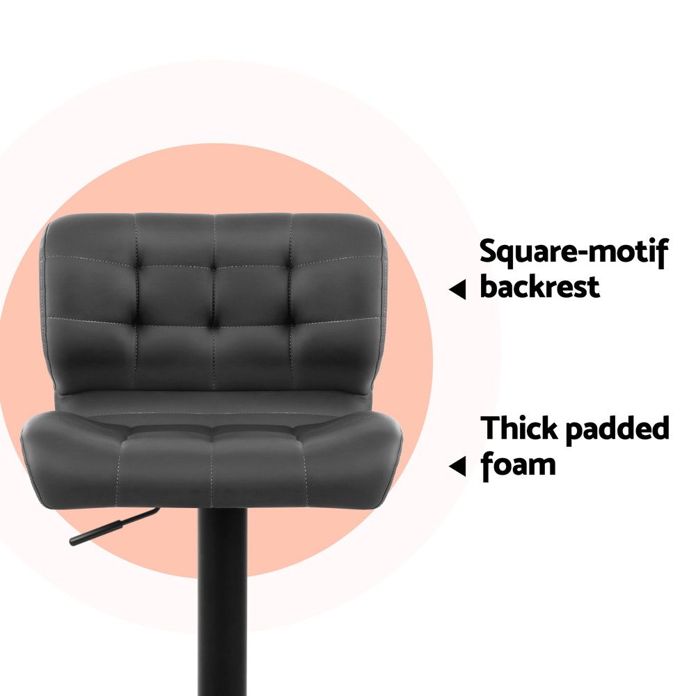 Grey Leather Bar Stools Gas Lift Padded