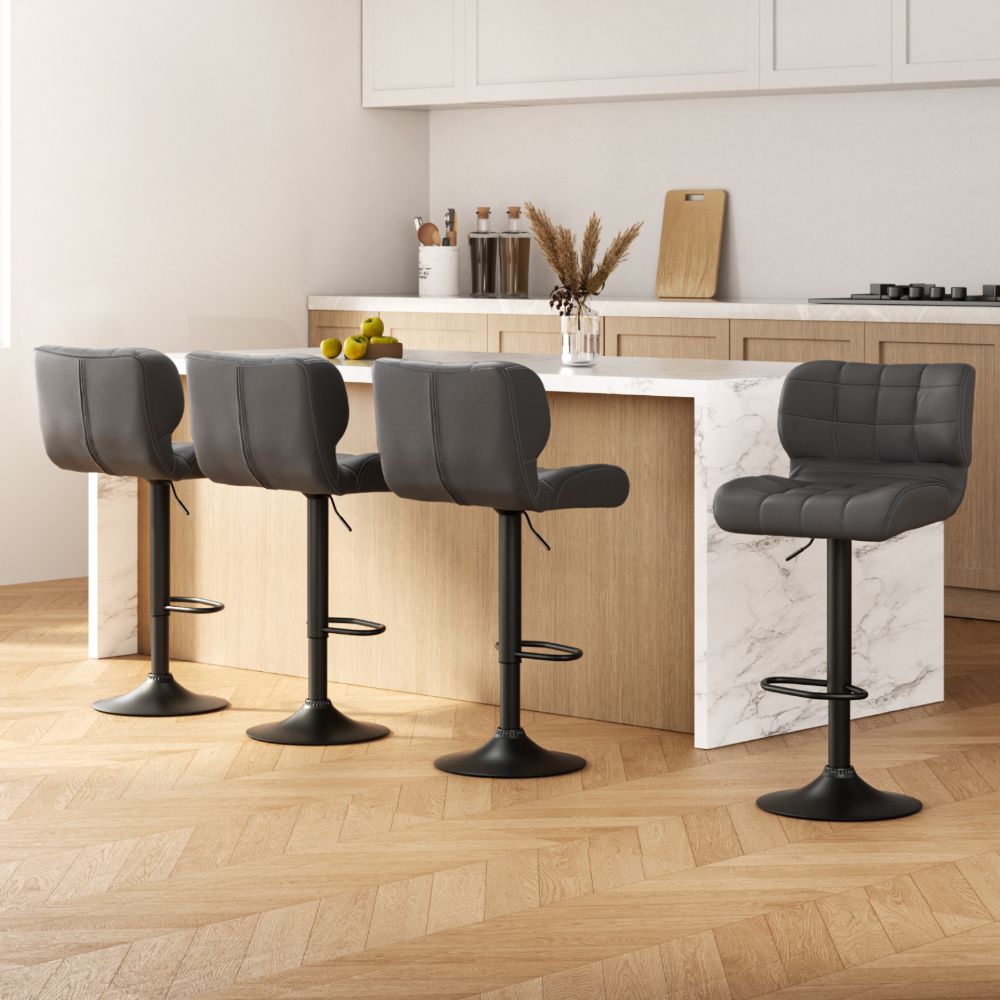 Gas Lift Leather Padded Grey Bar Stools