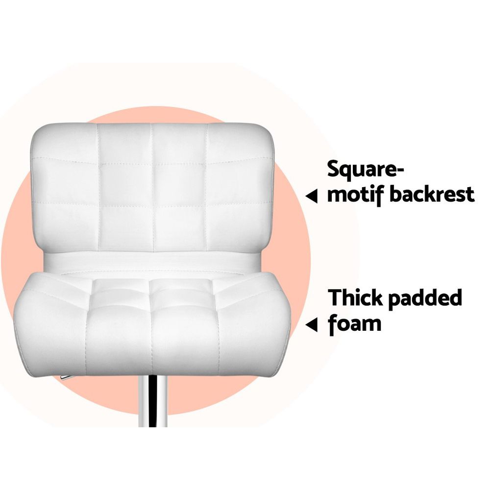 Bar Stools Set of 2 PU Leather Gas Lift - White and Chrome