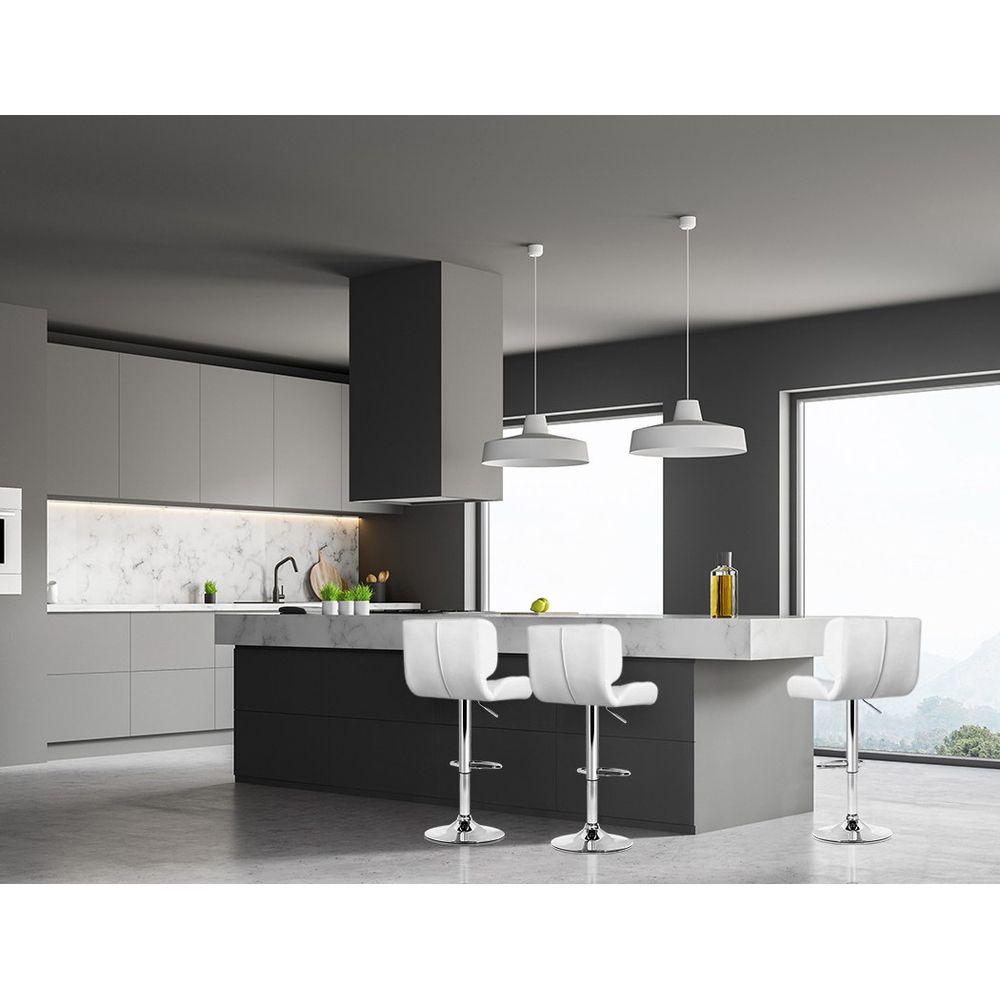 Bar Stools Set of 2 PU Leather Gas Lift - White and Chrome
