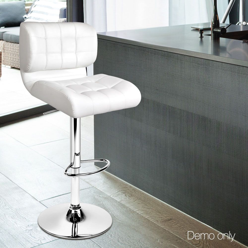 Bar Stools Set of 2 PU Leather Gas Lift - White and Chrome